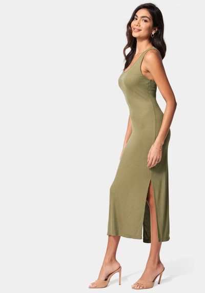 Bebe Logo Rib Knit Maxi Dress In Olive