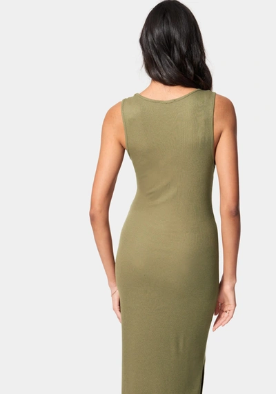 Bebe Logo Rib Knit Maxi Dress In Olive