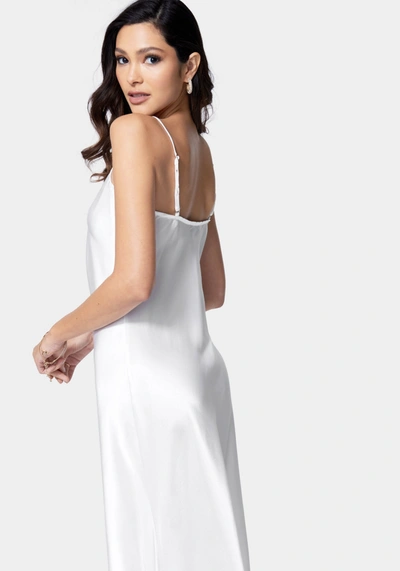 Bebe Satin Cowl Neck Slip Midi Dress In White