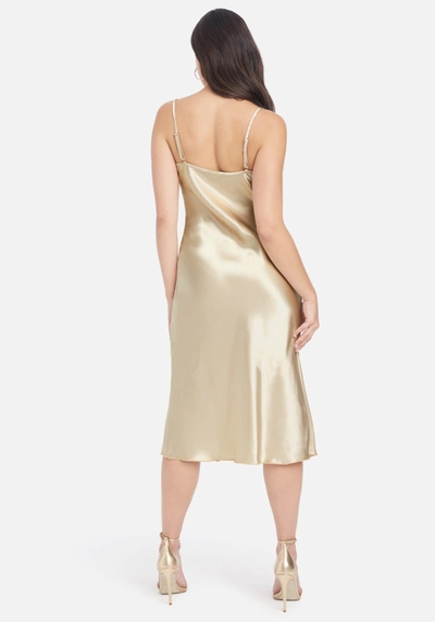 Bebe Satin Cowl Neck Slip Midi Dress In Gold