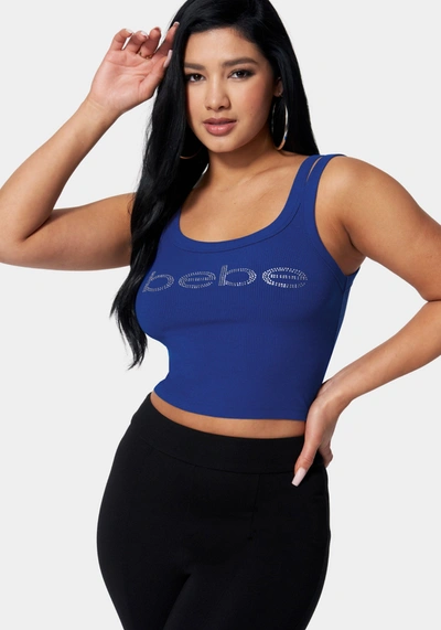 Shop Bebe Logo Rib Cropped Top In Galactic Cobalt
