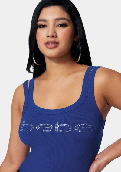 Shop Bebe Logo Rib Cropped Top In Galactic Cobalt
