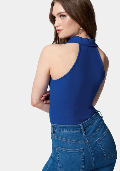 Bebe Cold Shoulder Ring Detail Knit Top In Galactic Cobalt