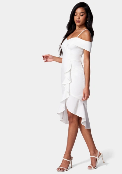 Bebe Cascade Ruffle Flounce Dress In Ivory