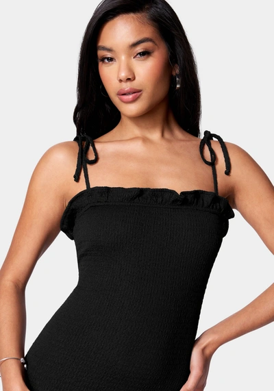 Shop Bebe Tie Strap Crinkle Mini Dress In Black