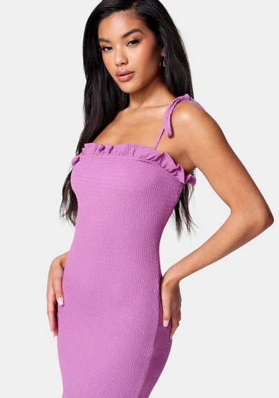Shop Bebe Tie Strap Crinkle Mini Dress In Lilac