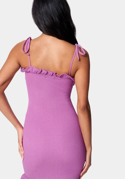 Shop Bebe Tie Strap Crinkle Mini Dress In Lilac