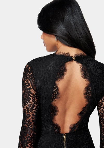 Bebe Scallop Lace Open Back Mini Dress in Black