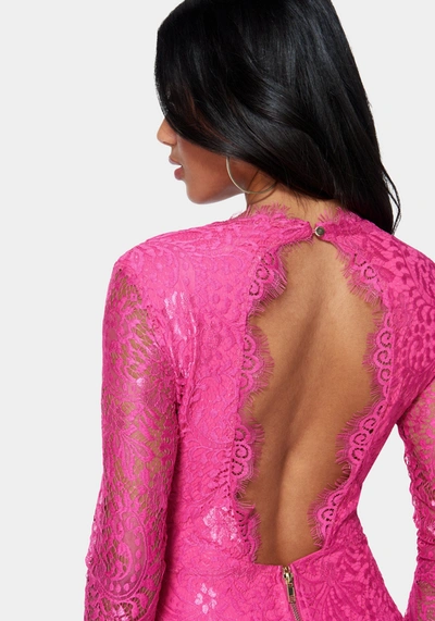 Shop Bebe Scallop Lace Open Back Mini Dress In Hot Pink
