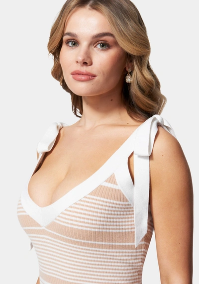Bebe Tie Shoulder Stripe Midi Dress In Cream