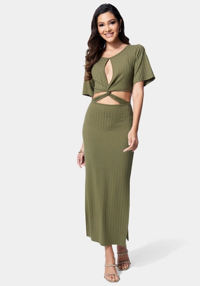 Shop Bebe Strappy Cutout Knit Midi Dress In Martini Olive