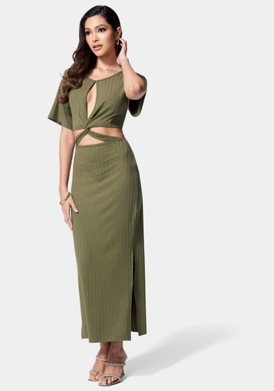 Shop Bebe Strappy Cutout Knit Midi Dress In Martini Olive