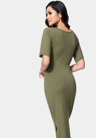 Shop Bebe Strappy Cutout Knit Midi Dress In Martini Olive