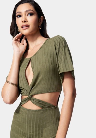 Shop Bebe Strappy Cutout Knit Midi Dress In Martini Olive