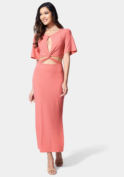 Bebe Strappy Cutout Knit Midi Dress In Desert Rose