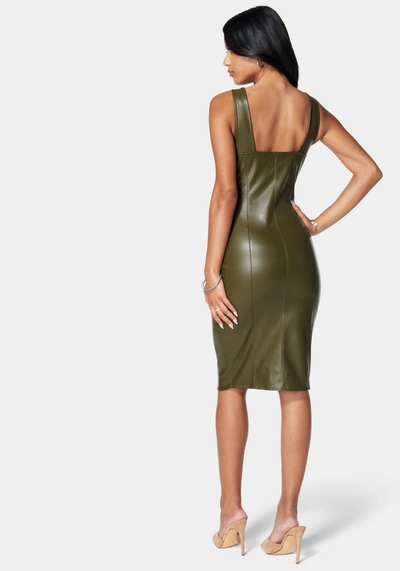 Shop Bebe Vegan Leather Double Ended Zipper Dress In Martini Olive