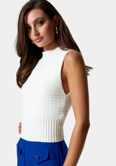 Shop Bebe Pointelle Sleeveless Open Back Sweater Top In White Alyssum