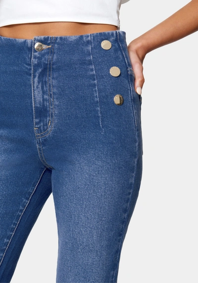 Bebe High Waist Button Detail Wide Leg Jeans In True Blue Wash