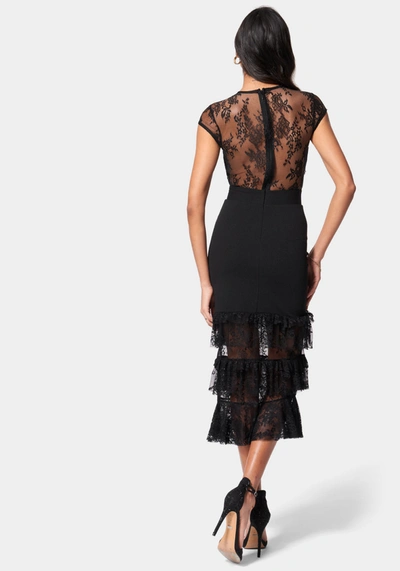 Bebe Tiered Lace Midi Dress In Jet Black
