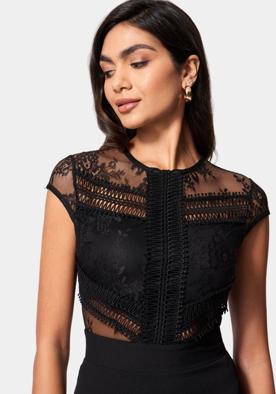 Bebe Tiered Lace Midi Dress In Jet Black