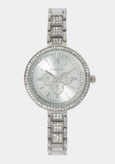 Bebe Silver Dial Crystal Bezel Watch In Silver