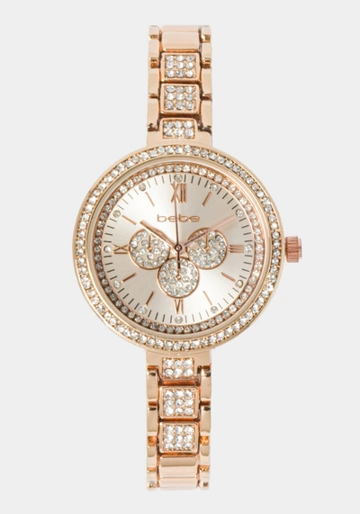 Bebe Rose Dial Crystal Bezel Watch In Rose Gold