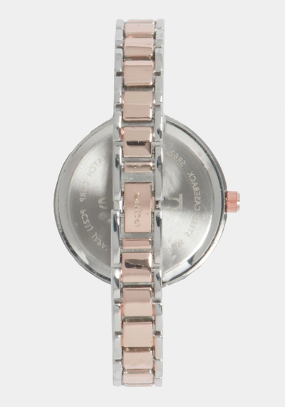 Shop Bebe Silver Dial Crystal Bezel Watch In Two-tone Rose Gold-silver