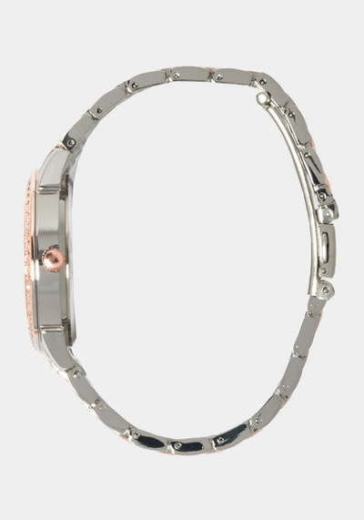 Shop Bebe Silver Dial Crystal Bezel Watch In Two-tone Rose Gold-silver