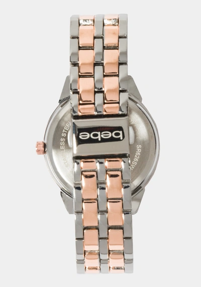 Shop Bebe Silver Dial Crystal Bezel Watch In Two-tone Rose Gold-silver