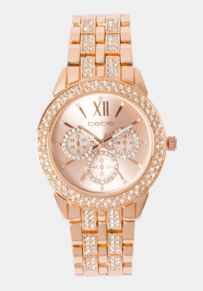 Shop Bebe Rose Dial Crystal Bezel Watch In Rose Gold