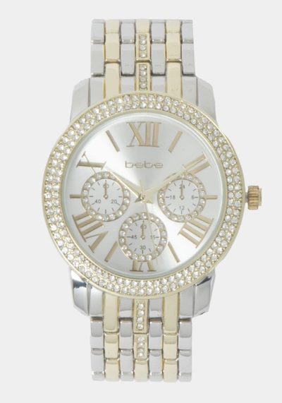 Shop Bebe Silver Dial Crystal Bezel Watch In Two-tone Gold-silver