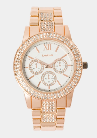 Shop Bebe Silver Dial Crystal Bezel Watch In Rose Gold
