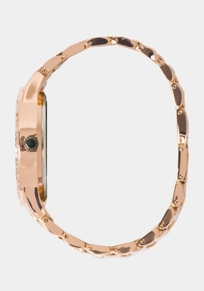 Shop Bebe Silver Dial Crystal Bezel Watch In Rose Gold