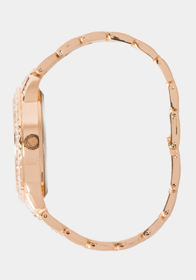 Shop Bebe Black Smooth Dial Crystal Bezel Watch In Rose Gold