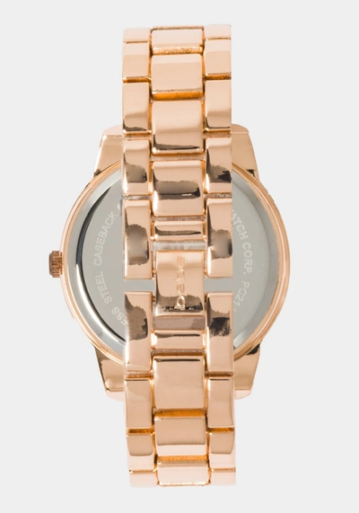 Shop Bebe Black Smooth Dial Crystal Bezel Watch In Rose Gold