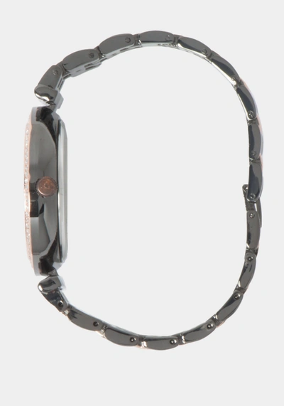 Bebe Glossy Gun Metal Dial Crystal Bezel Watch In Rose Gold-gun