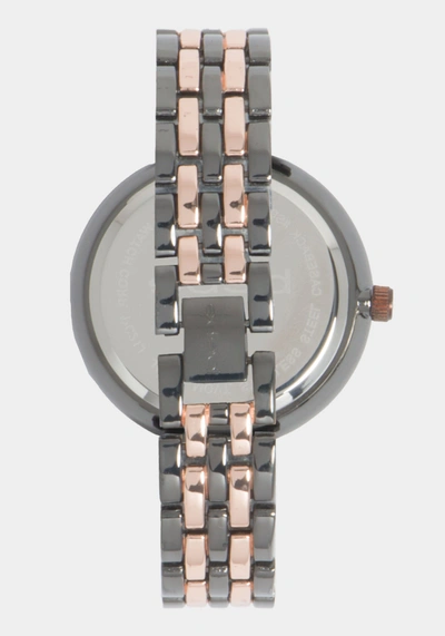 Bebe Glossy Gun Metal Dial Crystal Bezel Watch In Rose Gold-gun