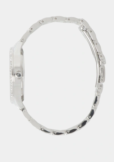 Shop Bebe Glossy Black Dial Crystal Bezel Watch In Silver