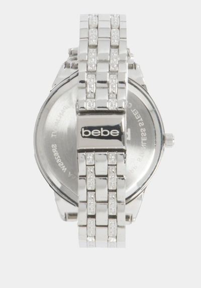 Shop Bebe Glossy Black Dial Crystal Bezel Watch In Silver