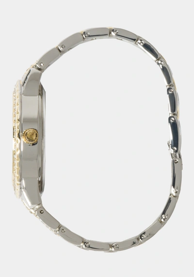 Shop Bebe Silver Smooth Dial Crystal Bezel Watch In Two-tone Gold-silver