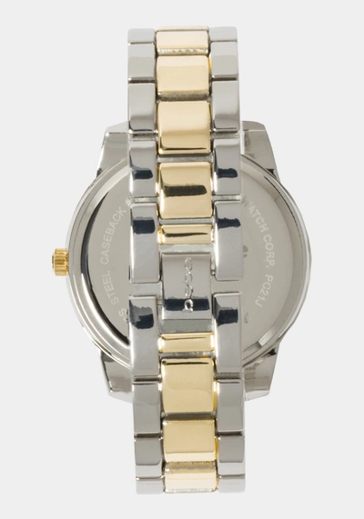 Shop Bebe Silver Smooth Dial Crystal Bezel Watch In Two-tone Gold-silver