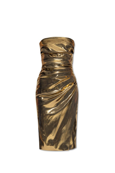 Shop Dolce & Gabbana Satin Strapless Calf In Gold