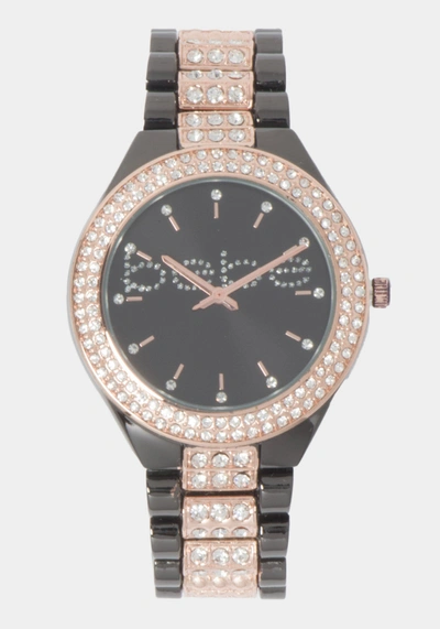 Bebe Gun Metal Dial Crystal Bezel Watch In Two-tone Gun Metal & Gold
