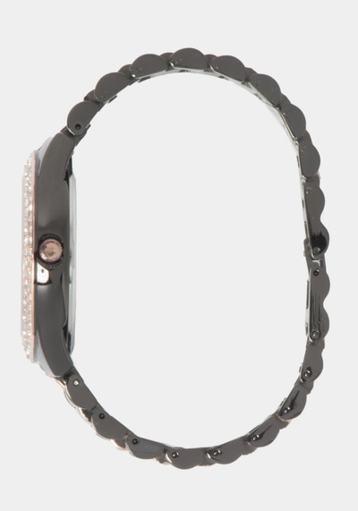 Bebe Gun Metal Dial Crystal Bezel Watch In Two-tone Gun Metal & Gold
