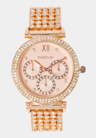 Bebe Rose Dial Crystal Bezel Watch In Rose Gold