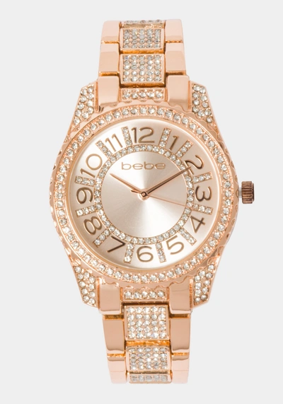 Bebe Rose Dial Crystal Bezel Watch In Rose Gold