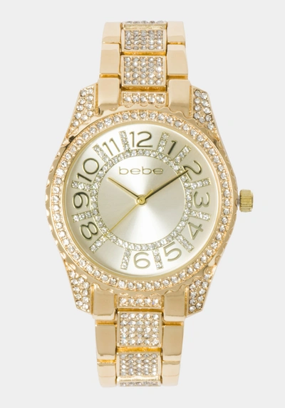 Shop Bebe Champagne Dial Crystal Bezel Watch In Goldtone