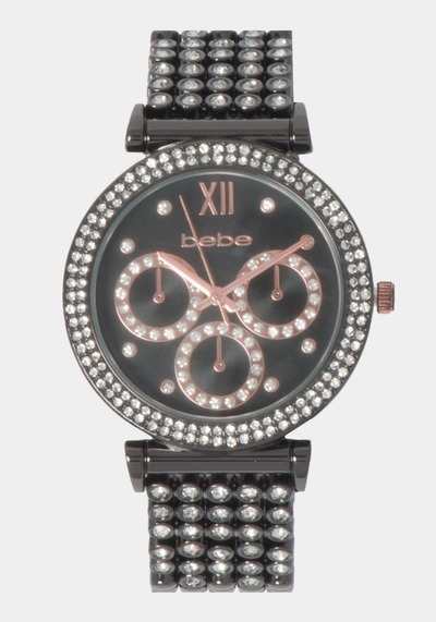 Bebe Gun Metal Dial Crystal Bezel Watch In Gun Metal