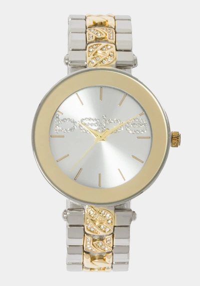 Shop Bebe Silver Smooth Dial Smooth Bezel Watch In Two-tone Gold-silver