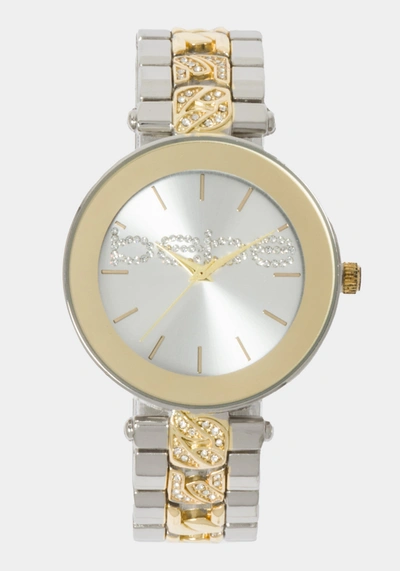 Bebe Silver Smooth Dial Smooth Bezel Watch In Two-tone Gold-silver